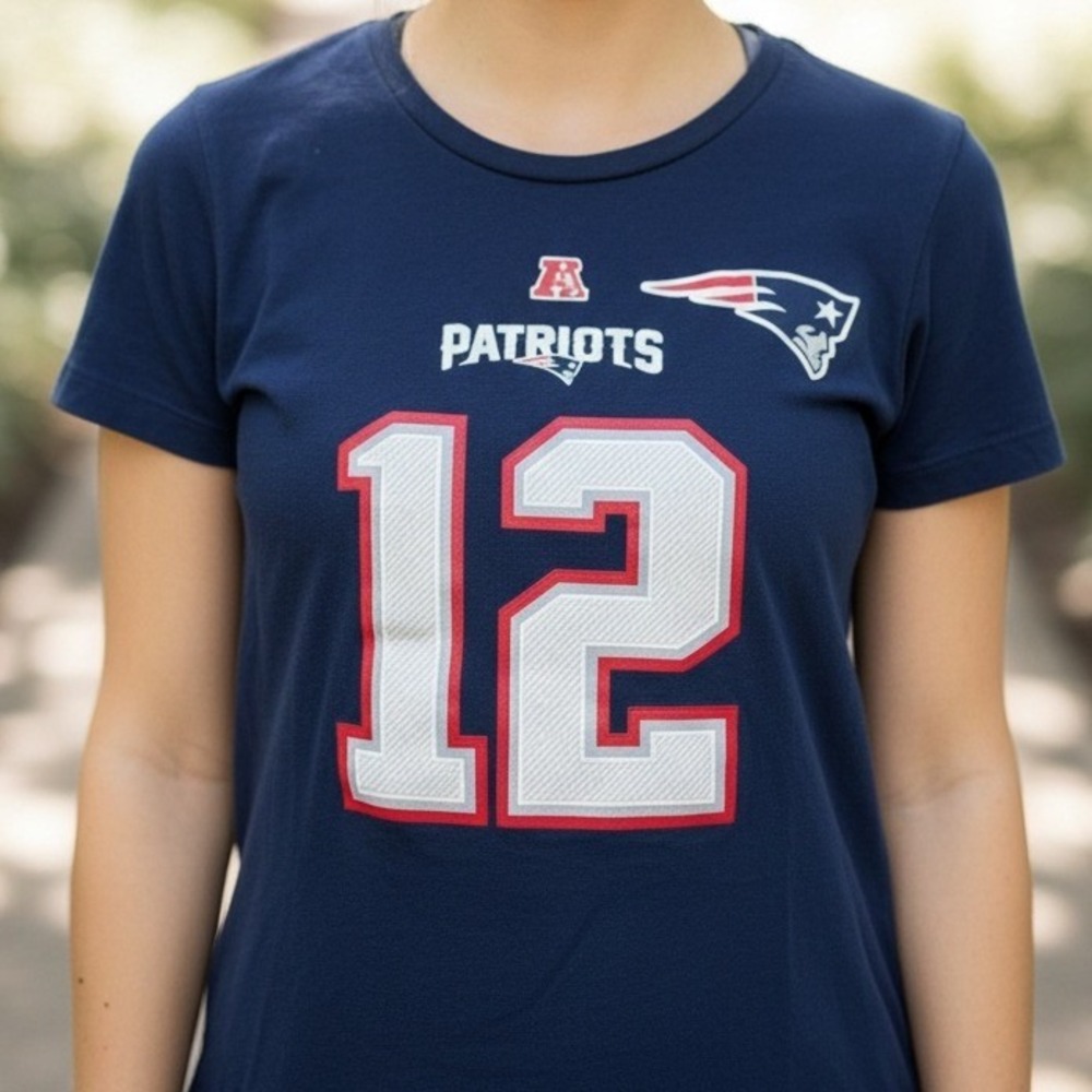 Majestic NFL New England Patriots Womens T Shirt Brady 12 Navy S‎ Small